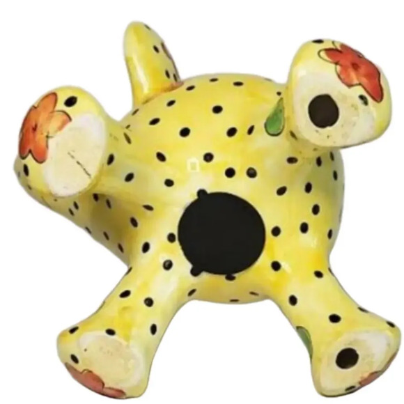 Ganz Signed by PATI, hand painted ceramic yellow polka dotted w/ orange flowers - Picture 5 of 7